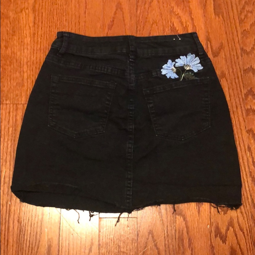 Black Jean Skirt with Blue Flowers - Picture 3 of 4
